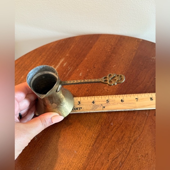 Vintage Turkish Cezve Small Coffee Pot Brass Jezve Ibrik Rustic Kitchen - Picture 9 of 9